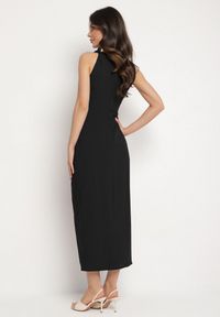Born2be - Czarna Sukienka Dopasowana z Bawełną i Wiskozą z Rozcięciem Turilia. Kolor: czarny. Materiał: wiskoza, bawełna. Sezon: lato. Typ sukienki: dopasowane. Styl: elegancki, klasyczny #5