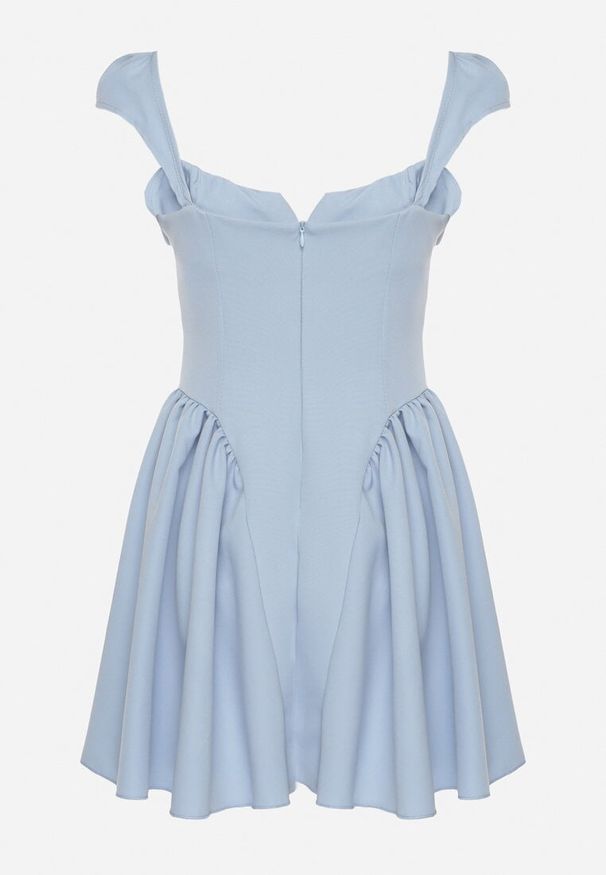 Born2be - Niebieska Rozkloszowana Sukienka z Ozdobnym Dekoltem i Guzikami Salasesia. Okazja: na co dzień. Typ kołnierza: dekolt kwadratowy. Kolor: niebieski. Styl: casual, elegancki