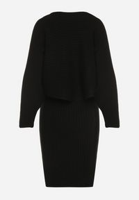 Born2be - Czarny Dzianinowy Komplet Prążkowany Sukienka i Sweter o Kroju Nietoperz Wederela. Kolor: czarny. Materiał: dzianina, prążkowany #5