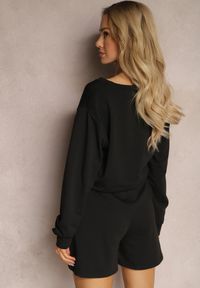 Renee - Czarny Komplet Dresowy 2-Częściowy Bluza Krótsza i Luźne Spodenki Szorty Frania. Kolor: czarny. Materiał: dresówka #4