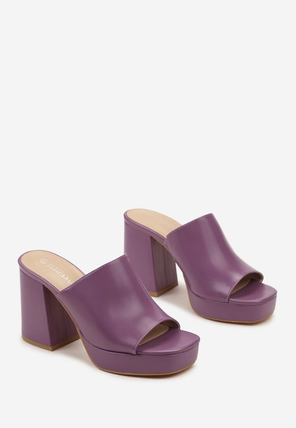 Renee - Fioletowe Klapki na Platformie Oireal. Kolor: fioletowy. Obcas: na platformie. Styl: wakacyjny, boho