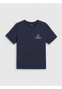 4f - 4F T-shirt relaxed z nadrukiem damski - granatowy M. Okazja: na co dzień. Kolor: niebieski. Materiał: materiał, bawełna, dzianina. Wzór: nadruk. Styl: sportowy, klasyczny, elegancki, casual #1