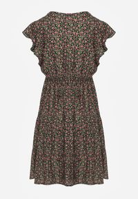 Renee - Czarna Sukienka Phaerica. Typ kołnierza: kołnierz z falbankami. Kolor: czarny. Wzór: nadruk, kolorowy, kwiaty. Styl: klasyczny. Długość: mini #6