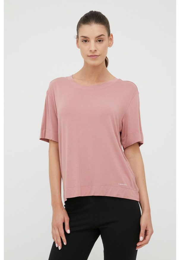 Calvin Klein Underwear t-shirt piżamowy kolor różowy. Kolor: różowy. Materiał: dzianina. Długość: krótkie