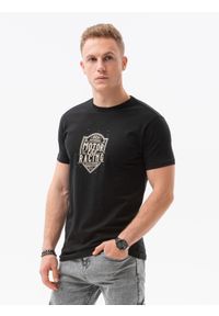 Ombre Clothing - T-shirt męski z nadrukiem S1434 V-25A - czarny - XXL. Kolor: czarny. Materiał: bawełna. Wzór: nadruk. Styl: klasyczny