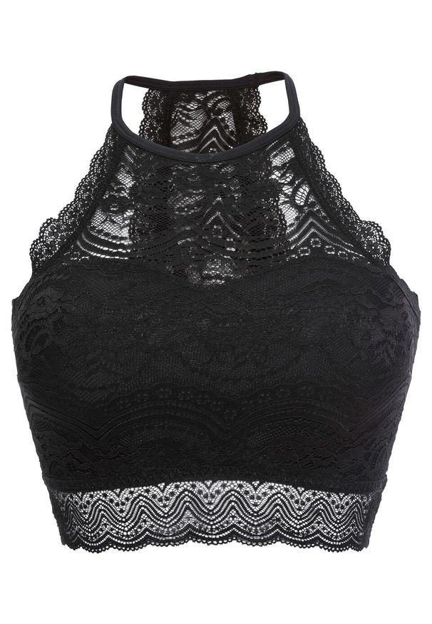 Biustonosz bustier bokserka bez fiszbinów bonprix czarny. Kolor: czarny. Materiał: koronka. Wzór: koronka