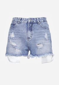 Renee - Niebieskie Jeansowe Szorty z Bawełny Poszarpane z Wystającymi Kieszeniami Lendia. Okazja: na co dzień. Kolor: niebieski. Materiał: bawełna, jeans. Długość: krótkie. Sezon: lato. Styl: klasyczny, casual #7