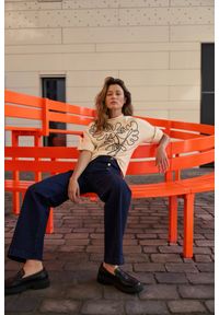 MOODO - Jeansy wide leg granatowe. Kolor: niebieski
