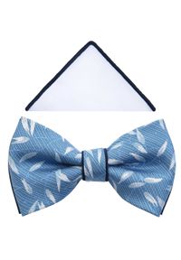 Modini - Błękitna muszka męska w listki A381. Kolor: niebieski. Materiał: poliester, tkanina. Styl: elegancki #1