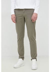 TOMMY HILFIGER - Tommy Hilfiger spodnie z domieszką lnu kolor zielony w fasonie chinos. Kolor: zielony. Materiał: len #1