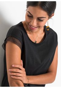 bonprix - Bawełniany T-shirt o kroju pudełkowym. Kolor: czarny. Materiał: bawełna, koronka. Długość rękawa: krótki rękaw. Długość: krótkie. Wzór: koronka #3