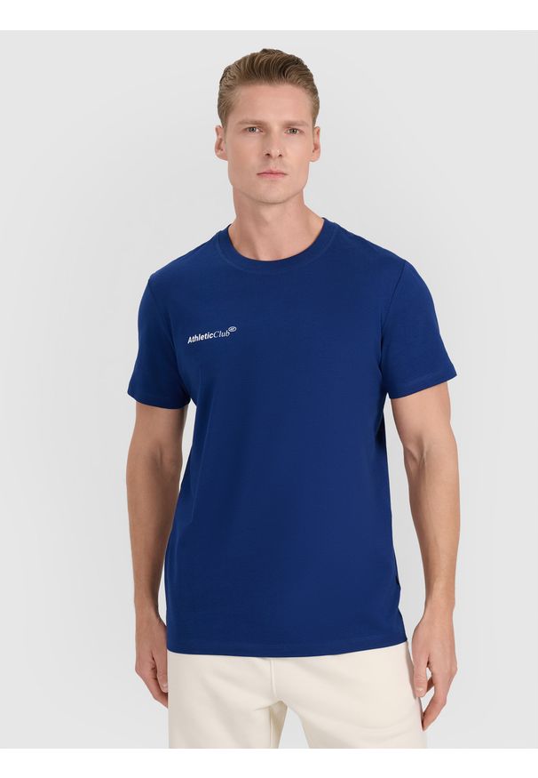 4f - 4F T-shirt regular z nadrukiem męski - granatowy S. Okazja: na co dzień. Kolor: niebieski. Materiał: jersey, materiał, bawełna. Długość rękawa: krótki rękaw. Długość: krótkie. Wzór: nadruk. Styl: sportowy, klasyczny, casual