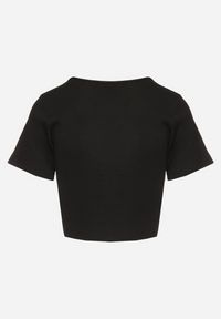 Born2be - Czarny Bawełniany T-shirt z Prążkowanego Materiału Linalora. Okazja: na co dzień, na spotkanie biznesowe. Kolor: czarny. Materiał: bawełna, materiał, prążkowany. Styl: biznesowy, klasyczny, elegancki, casual #7