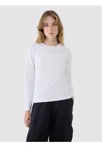 4f - 4F Longsleeve slim gładki damski - biały XXL. Okazja: na co dzień. Kolor: biały. Materiał: jersey, elastan, dzianina, bawełna, materiał. Długość rękawa: długi rękaw. Długość: długie. Wzór: gładki. Styl: sportowy, casual