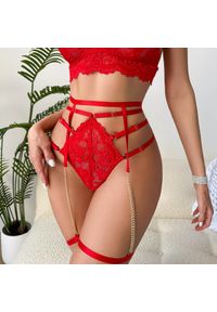 Intica - Komplet bielizny z wycięciami i łańcuszkiem na wieczór Antonina. Kolor: czerwony. Materiał: tkanina #6