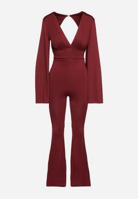 Born2be - Bordowy Długi Kombinezon z Szerokimi Rękawami i Odkrytymi Plecami Dasima. Okazja: na imprezę. Kolor: czerwony. Długość: długie. Styl: klasyczny, elegancki #5