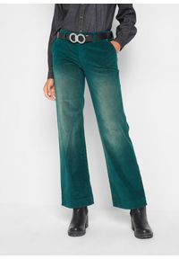 bonprix - Spodnie sztruksowe ze stretchem, wide leg. Kolor: zielony. Materiał: sztruks #1