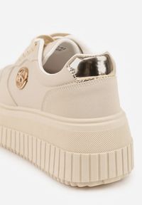 Renee - Beżowe Chunky Sneakersy VICES z Aplikacją na Platformie ze Żłobieniami Ilunatesa. Kolor: beżowy. Materiał: jeans. Wzór: aplikacja. Obcas: na platformie #4