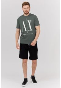 Armani Exchange - ARMANI EXCHANGE Szaro-zielony t-shirt męski z dużym logo. Kolor: zielony. Materiał: prążkowany #2