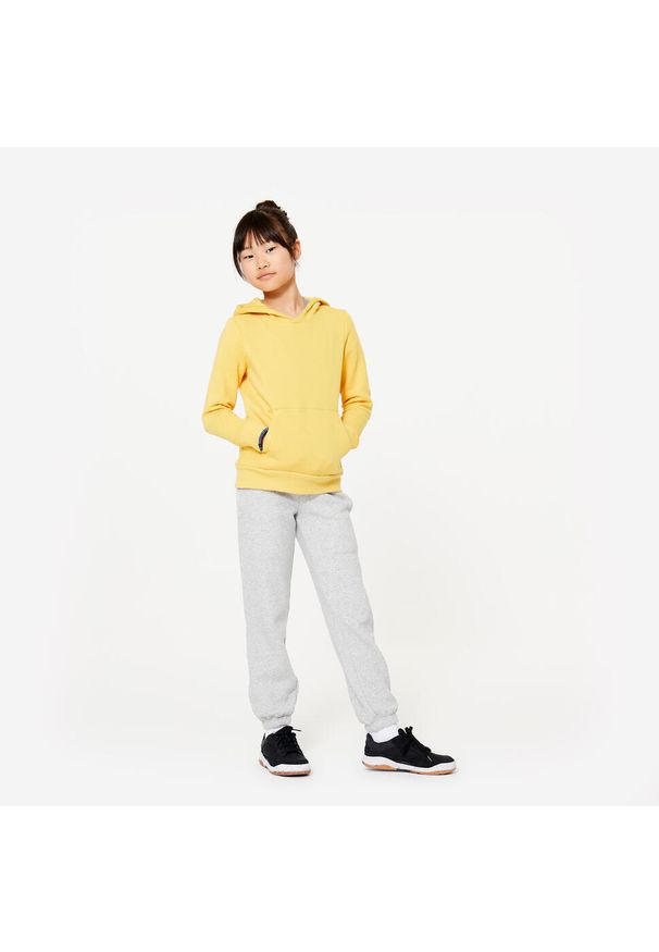DOMYOS - Bluza dziecięca Domyos z kapturem. Typ kołnierza: kaptur. Kolekcja: plus size. Kolor: żółty. Materiał: bawełna, materiał. Sport: joga i pilates