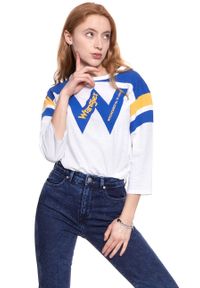 Wrangler - WRANGLER T SHIRT DAMSKI B&Y LS LOOSE TEE WHITE W723LEA12 112130926. Wzór: nadruk
