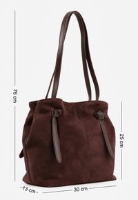 Born2be - Brązowa Torebka Typu Shopperka z Ozdobnymi Paskami Zapinana na Napy po Bokach Laodiera. Kolor: brązowy. Wzór: paski. Styl: elegancki, casual, klasyczny #2