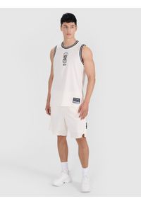4f - 4F Tank top do koszykówki oversize szybkoschnący męski - biały S. Kolor: biały. Materiał: dzianina, włókno, syntetyk, materiał. Długość rękawa: na ramiączkach. Wzór: gładki, ażurowy. Sport: koszykówka #2