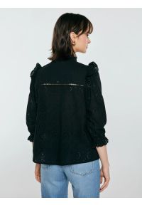 Big-Star - Bluzka damska bawełniana z rękawem 3/4 czarna Bohna 906. Okazja: na co dzień. Typ kołnierza: kołnierzyk stójkowy, kołnierz z falbankami. Kolor: czarny. Materiał: bawełna. Wzór: ażurowy, haft, aplikacja, koronka. Styl: casual, elegancki, boho #6