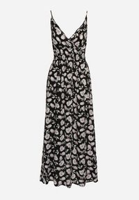 Born2be - Czarna Sukienka Bawełniana Rozkloszowana w Kwiatowy Print na Regulowanych Ramiączkach Rosapia. Typ kołnierza: dekolt w kształcie V. Kolor: czarny. Materiał: bawełna. Długość rękawa: na ramiączkach. Wzór: kwiaty, nadruk. Typ sukienki: rozkloszowane #7