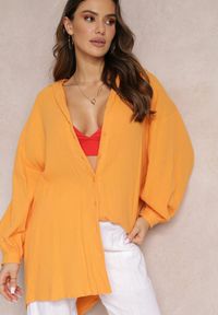 Renee - Pomarańczowa Bawełniana Koszula Oversize z Przedłużonym Tyłem Gelacia. Kolor: pomarańczowy. Materiał: bawełna. Sezon: wiosna, lato