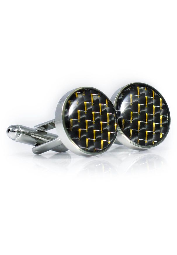 Adam Collection - Czarno-żółte okrągłe spinki do mankietów A199. Kolor: czarny, wielokolorowy, żółty