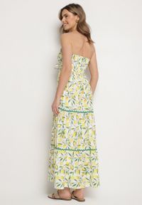 Born2be - Biała Sukienka w Cytryny z Kokardą Galadessa. Okazja: na randkę, na co dzień. Typ kołnierza: kokarda. Kolor: biały. Sezon: lato. Styl: elegancki, casual #3