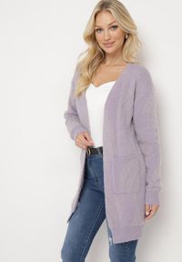 Born2be - Fioletowy Puszysty Kardigan Niezapinany Heliture. Kolekcja: plus size. Kolor: fioletowy. Materiał: dzianina. Długość rękawa: długi rękaw. Długość: długie #5