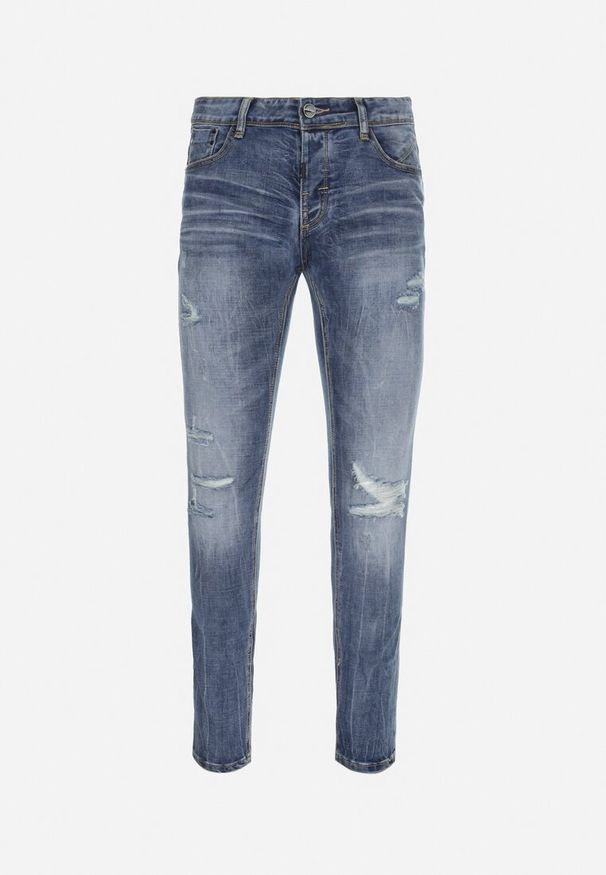 Born2be - Niebieskie Jeansy Skinny z Przetarciami i Dziurami Leonia. Kolor: niebieski