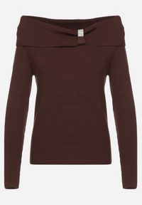 Born2be - Brązowy Sweter z Wiskozą Ozdobiony Cyrkoniową Aplikacją Marrise. Okazja: na co dzień. Kolor: brązowy. Materiał: wiskoza. Wzór: aplikacja. Styl: glamour, casual, elegancki #5