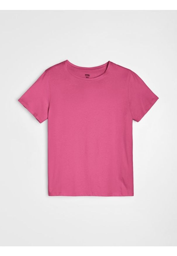 Sinsay - Bawełniana koszulka z krótkim rękawem - różowy. Kolor: różowy. Materiał: bawełna. Długość rękawa: krótki rękaw. Długość: krótkie