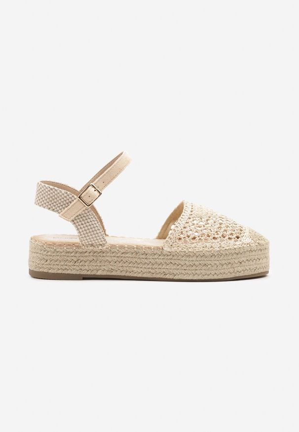 Renee - Beżowe Sandały w Stylu Espadryli z Plecioną Platformą i Cholewką Elisova. Okazja: na plażę, na spacer. Zapięcie: sprzączka. Kolor: beżowy. Sezon: lato. Obcas: na platformie. Styl: klasyczny, elegancki. Wysokość obcasa: średni