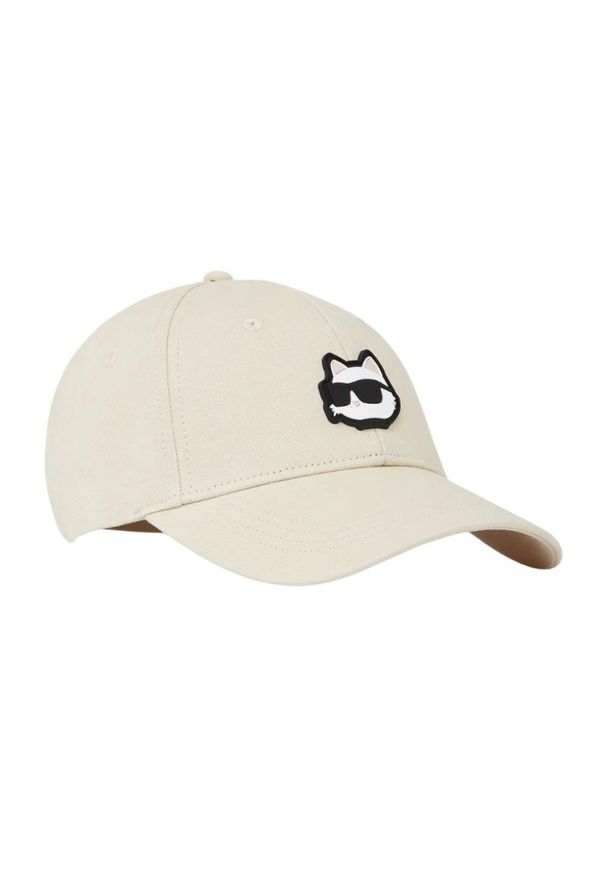 Karl Lagerfeld - KARL LAGERFELD Beżowa czapka z daszkiem Ikon Choupette. Kolor: beżowy. Materiał: guma, bawełna. Styl: elegancki