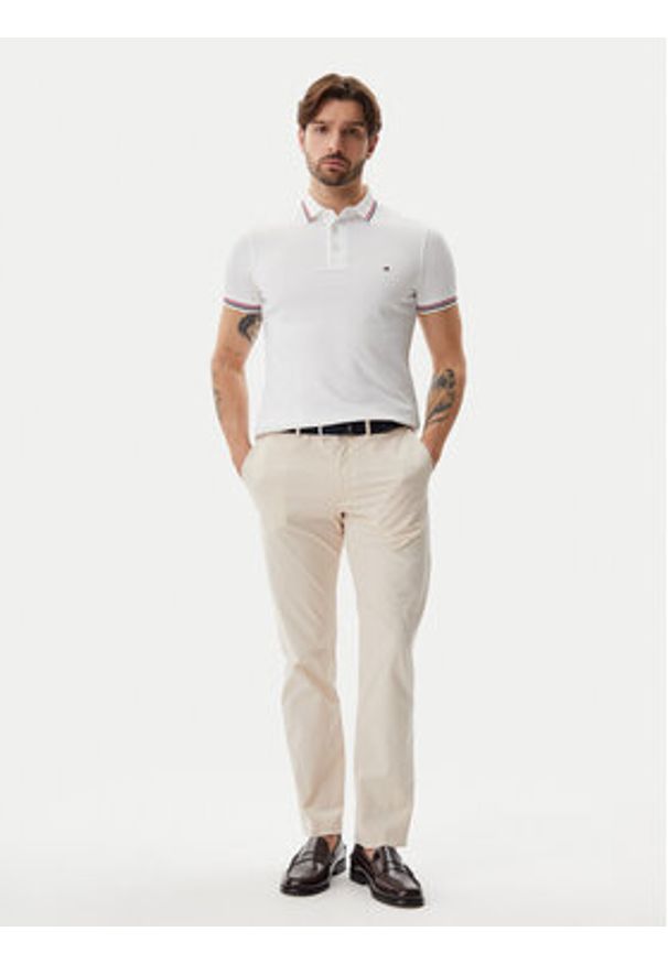 TOMMY HILFIGER - Tommy Hilfiger Polo Tipped MW0MW37346 Biały Slim Fit. Typ kołnierza: polo. Kolor: biały. Materiał: bawełna