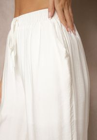 Renee - Białe Spodnie o Szerokim Kroju High Waist z Wiązaniem Fenalin. Okazja: na co dzień, na imprezę, na spacer. Stan: podwyższony. Kolor: biały. Styl: elegancki, casual #5
