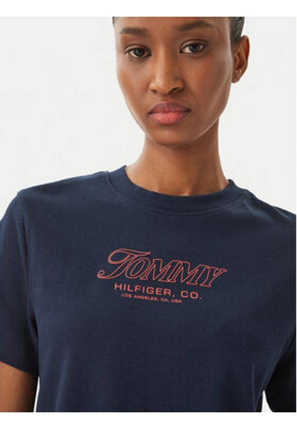 TOMMY HILFIGER - Tommy Hilfiger T-Shirt Logo Interlock WW0WW48707 Granatowy Regular Fit. Kolor: niebieski. Materiał: bawełna