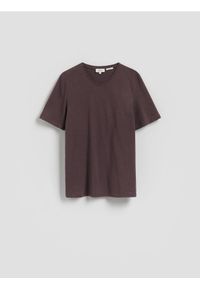 Reserved - T-shirt regular fit z lnem - brązowy. Kolor: brązowy. Materiał: len #1
