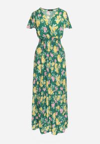 Born2be - Zielono-Żółta Wiskozowa Sukienka Maxi o Rozkloszowanym Kroju i Kopertowym Dekolcie w Kwiaty Arvelia. Typ kołnierza: dekolt kopertowy. Kolor: zielony. Materiał: wiskoza. Wzór: kwiaty. Sezon: lato. Typ sukienki: kopertowe. Długość: maxi #3