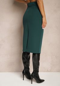 Renee - Zielona Spódnica o Ołówkowym Kroju High Waist z Rozcięciem z Tyłu Liozia. Okazja: na spotkanie biznesowe. Stan: podwyższony. Kolor: zielony. Materiał: jedwab. Wzór: gładki. Styl: biznesowy, elegancki #4