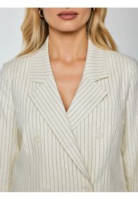 Big-Star - Marynarka damska lniana w prążek kremowa Kinnia 102. Kolor: kremowy. Materiał: len. Wzór: prążki #4
