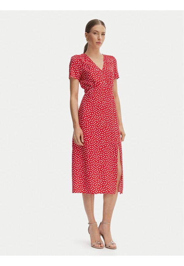 Morgan Sukienka codzienna 261-ROIS Czerwony Regular Fit. Okazja: na co dzień. Kolor: czerwony. Materiał: wiskoza. Typ sukienki: proste. Styl: casual