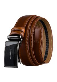 Elegancki, skórzany pasek męski w brązowym kolorze z automatyczną klamrą Peterson PTN A021-AS-BROWN. Kolor: brązowy. Materiał: skóra. Styl: elegancki #1
