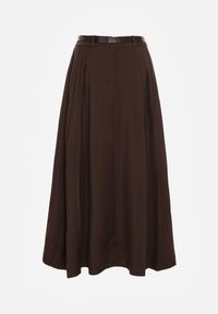Born2be - Brązowa Wiskozowa Spódnica o Rozkloszowanym Kroju z Paskiem z Klamrą Lawedisa. Okazja: na co dzień, na spotkanie biznesowe, do pracy. Kolor: brązowy. Materiał: wiskoza. Styl: casual, biznesowy, elegancki, klasyczny #5