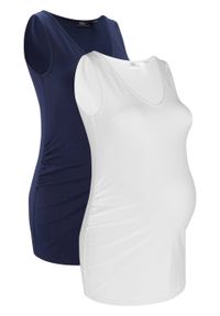 Top ciążowy z bawełny organicznej (2 szt.) bonprix ciemnoniebieski + biały. Kolekcja: moda ciążowa. Kolor: niebieski. Materiał: bawełna #1