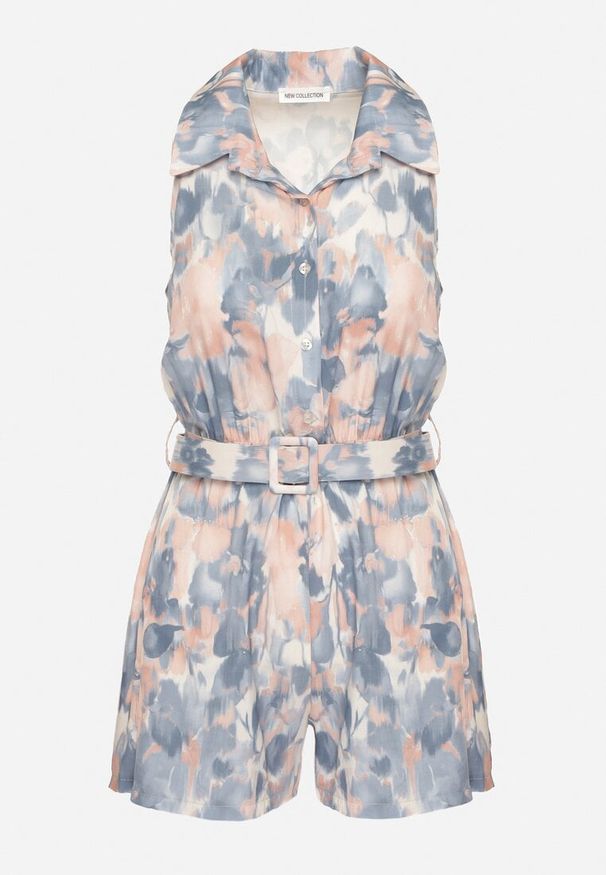 Born2be - Niebieski Wiskozowy Kombinezon o Koszulowym Kroju Bez Rękawów z Paskiem Tolivia. Okazja: na co dzień. Kolor: niebieski. Materiał: wiskoza. Długość rękawa: bez rękawów. Długość: krótkie. Styl: elegancki, casual